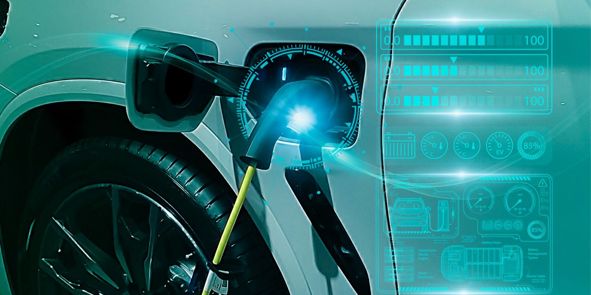 conceito de carro inteligente estação de carregamento de veículos elétricos energia verde