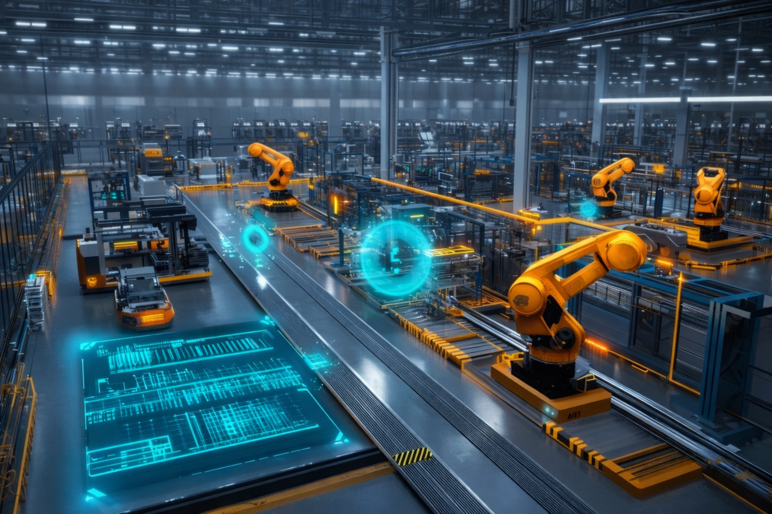 conceito de fábrica automatizada futurista em operação